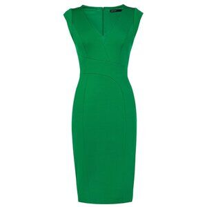 Karen Millen Elegant Bright Green V-Neck Structured Pencil Dress - Size 4